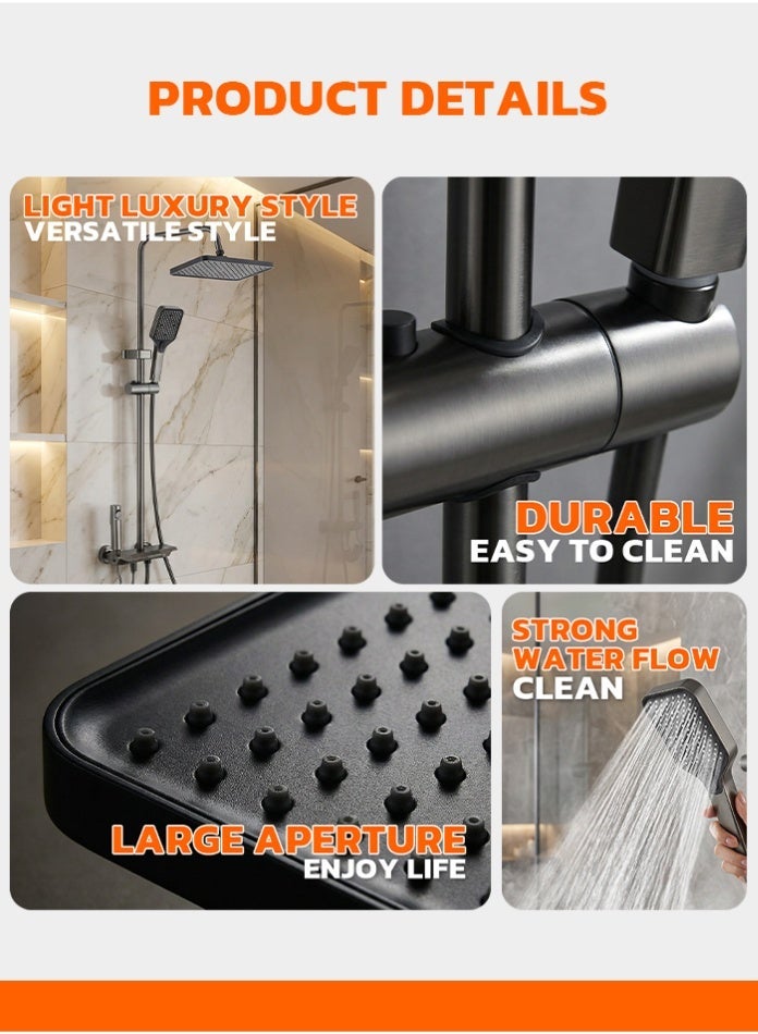 مودي نظام لوحة دش رمادي فاخر مع رأس دش مطري مربع ودش يدوي بخمس وظائف مصنوع من مادة ABS، وخلاط حراري مثبت على الحائط، مصنوع من الفولاذ المقاوم للصدأ ومادة ABS، سهل التركيب للحمام - Image 4